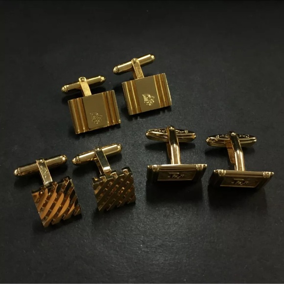 Authentic Christian Dior Yves Saint Laurent Gold Tone Cufflinks & tie clip PICK1 - Picture 3 of 11